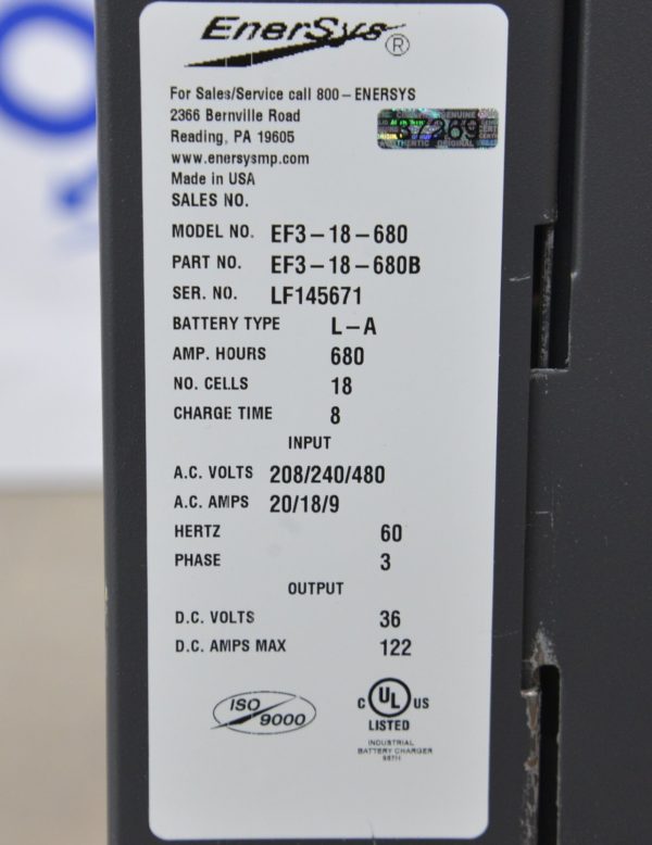 EnerSys EF3-18-680B EnForcer Ferro Charger 208/240/480 Volts 20/18/9 ...