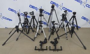 Lot of 15 Manfrotto, Acebil, Peter Lisand & Moza Tripods & Camera Stabilizer